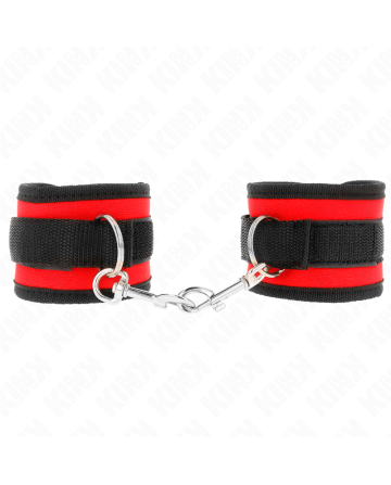 KINK - Muñqueras Nylon Rojo-Negro Modelo 2 Ajustable 18-35 cm x 6 cm - KINK WRIST RESTRAINT - BDSM & BONDAGE