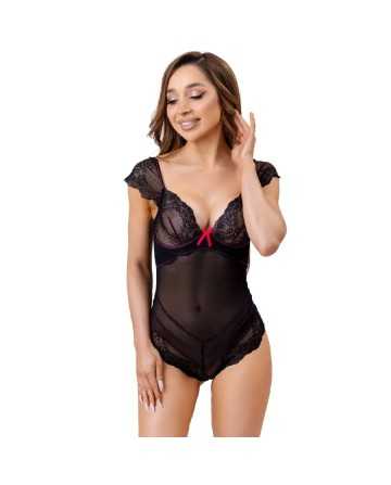 LIVCO CORSETTI FASHION - EVELYN LC 20243 BODY CON ADORNOS DE ENCAJE Y TRANSPARENCIAS NEGRO S/M - LIVCO CORSETTI BODIES - Bodys