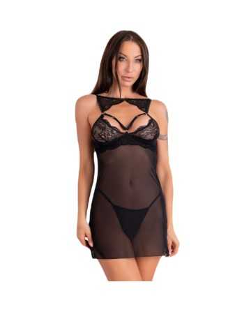 LIVCO CORSETTI FASHION - KROLINA LC 90734 CHEMISE + TANGA NEGRO S/M - LIVCO CORSETTI SETS - Conjunto de lencería sexy
