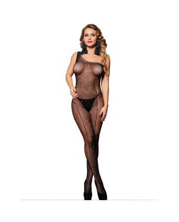 SUBBLIME - Bodystocking de Rejilla de Un Hombro con Diamantes Negro Talla Única - SUBBLIME BODYSTOCKINGS