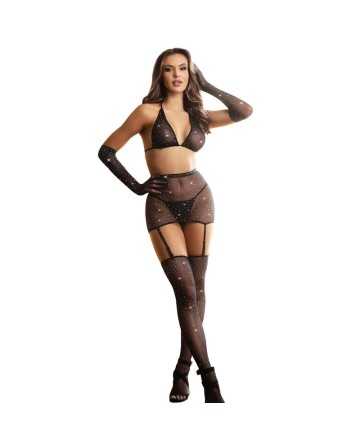 SUBBLIME - Bodystocking de rejilla con guantes y diamantes negro talla única - SUBBLIME BODYSTOCKINGS