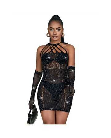 SUBBLIME - 952235 VESTIDO DE REJILLA CON BRILLANTES NEGRO TALLA ÚNICA - SUBBLIME DRESSES - Vestidos Sexys