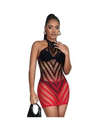 SUBBLIME - 952242 VESTIDO DE REJILLA ELÁSTICO DEGRADADO ROJO Y NEGRO TALLA ÚNICA - SUBBLIME DRESSES - Vestidos Sexys
