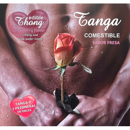HOTFLOWERS Tanga+ 2 Pezones Oblea Fresa Hombre - Lencería Comestible